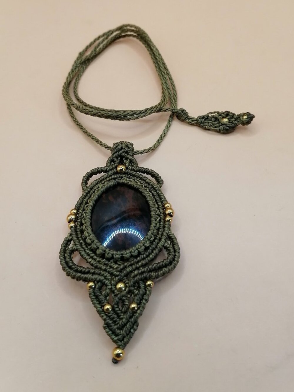 Natural Onyx Pendant Macrame Woven Energy Amulet Necklace